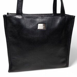 Perlina Black Soft Leather Shoulder Purse Women's Boxy Zip Top Classic Look